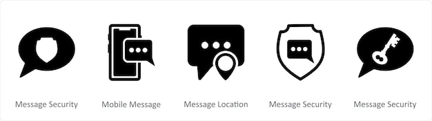 A set of 5 Contact icons as message security mobile message message location