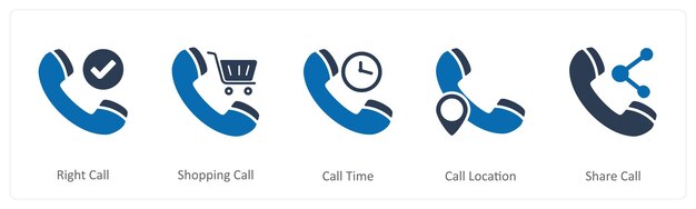 A set of 5 Contact icons as right call shopping call call time