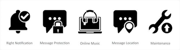 a set of 5 contact icons as right notification message protection online music