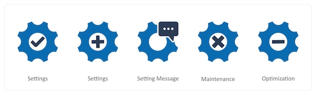 A set of 5 Contact icons as settings settings message maintenance