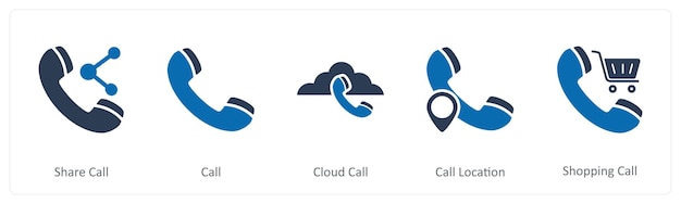 A set of 5 Contact icons as share call call cloud call call location