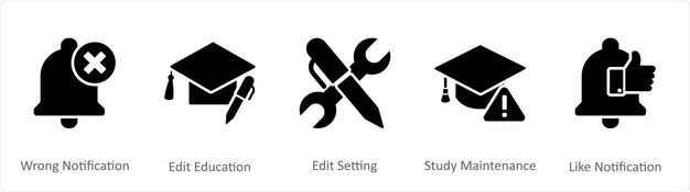 a set of 5 contact icons as wrong notification edit education edit setting