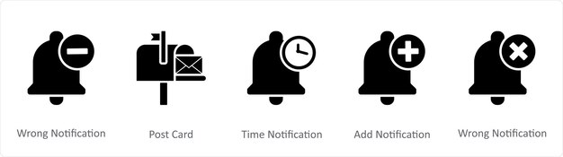 A set of 5 Contact icons as wrong notification post card time notification