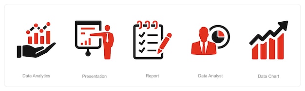 A set of 5 Data analysis icons as data analytics presentation report