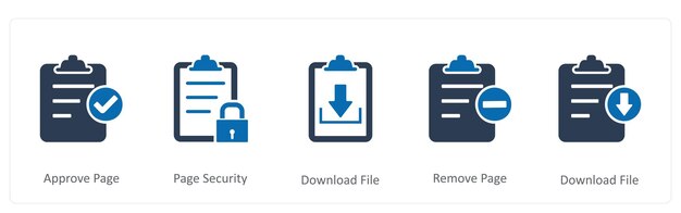 A set of 5 Document icons as approve page page security download file