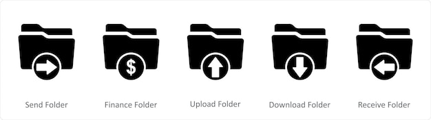 A set of 5 Document icons as search folder finance folder upload folder