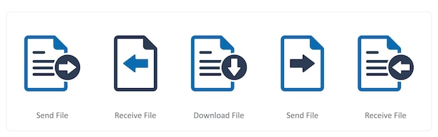 A set of 5 Document icons as send file receive file download file