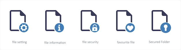 A set of 5 files icons such as file setting file information file security