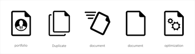 a set of 5 files icons such as portfolio duplicate document