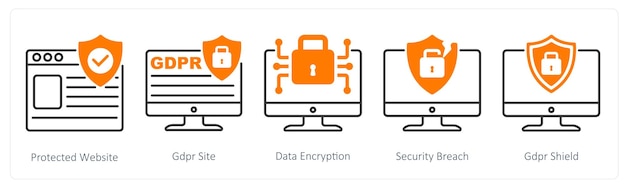 a set of 5 gdpr icons as protected website gdpr site data encryption