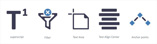 A set of 5 graphic tools icons such as superscript filter Text Area