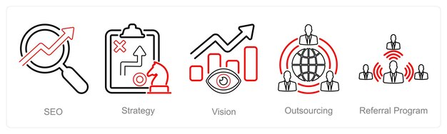A set of 5 Increase Sale icons as seo strategy vision