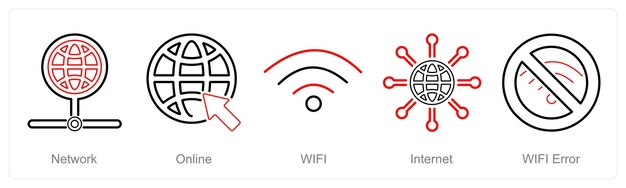 a set of 5 internet computer icons as online wifi internet wifi error