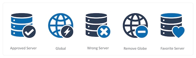 A set of 5 Internet icons as approved server global wrong server