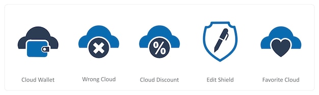 A set of 5 Internet icons as cloud wallet wrong cloud cloud discount