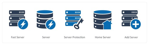 a set of 5 internet icons as fast server server server protection