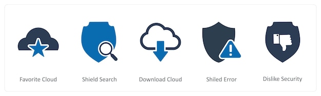 A set of 5 Internet icons as favorite cloud shield search download cloud
