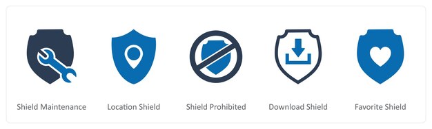 A set of 5 Internet icons as shield maintenance location shield shield prohibited