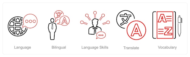 A set of 5 Language icons as language bilingual language skills