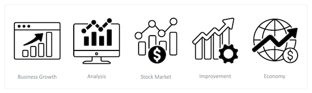 A set of 5 Mix icons as business growth analysis stock market