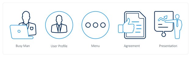 a set of 5 mix icons as busy man user profile menu
