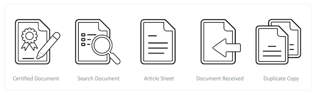A set of 5 mix icons as certified document search document article sheet