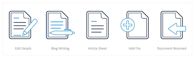 A set of 5 mix icons as edit details blog writing article sheet