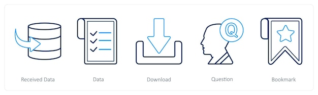 A set of 5 mix icons as received data data download
