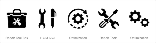 A set of 5 Mix icons as repair tool box hand tool optimization
