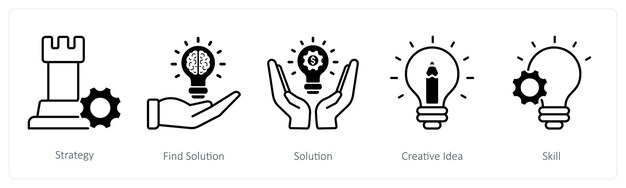 A set of 5 Mix icons as strategy find solution creative idea