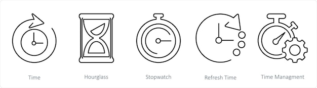 A set of 5 Mix icons as time hourglass stopwatch