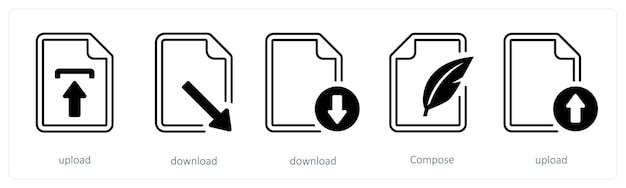 A set of 5 mix icons as upload download compose