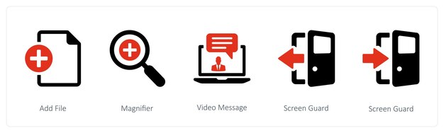 A set of 5 mix icons such as add file magnifier