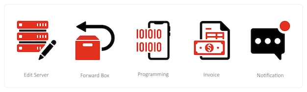 A set of 5 mix icons such as edit server forward box
