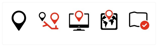 a set of 5 navigation icons such as location pin pointer