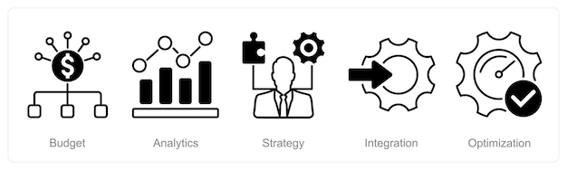 A set of 5 Project Management icons as budget analytics strategy