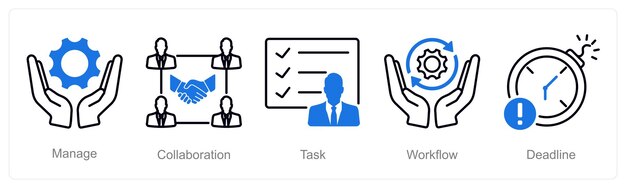 A set of 5 Project Management icons as manage collaboration task