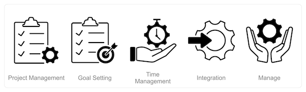 A set of 5 Project Management icons as project management goal setting