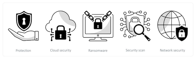 A set of 5 security icons as protection cloud security ransomware