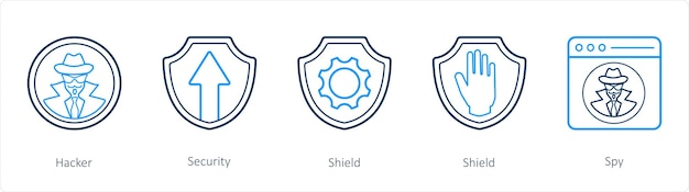 A set of 5 security icons such as hacker security shield
