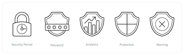 A set of 5 security icons such as security period password