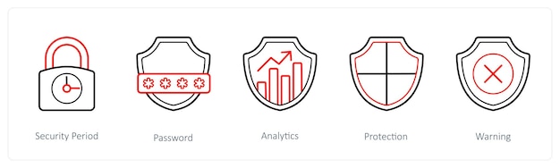 A set of 5 security icons such as security period password