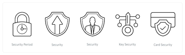A set of 5 security icons such as security period sucurity