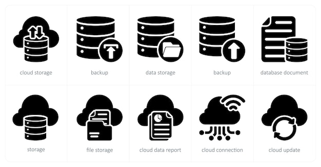 A set of 5 seo icons as cloud storage backup data storage