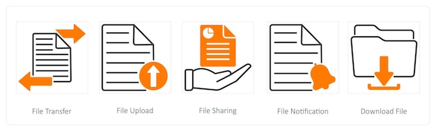 A set of 5 Seo icons as file transfer file upload file sharing