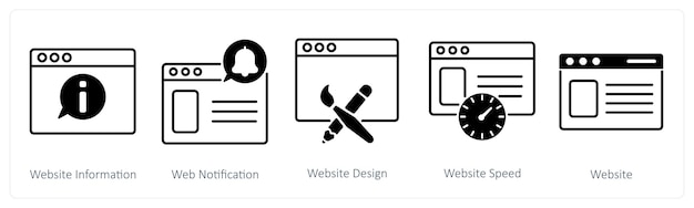 a set of 5 seo icons as website information web notification website design