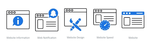 a set of 5 seo icons as website information web notification website design