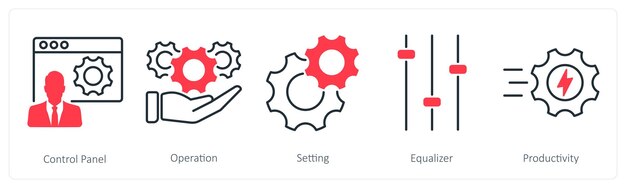 A set of 5 Settings icons as control panel operation setting