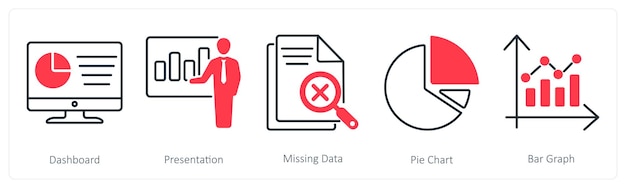 A set of 5 Statistics icons as dashboard presentation missing data