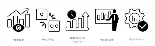 A set of 5 Statistics icons as prediction probability data growth statistics